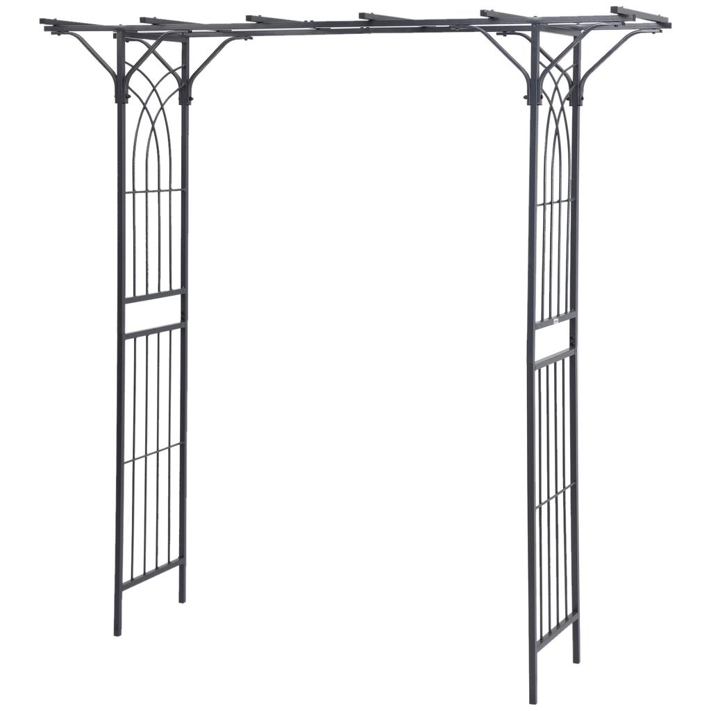 210cm Decorative Metal Garden Trellis Arch with Durable Steel Tubing & Elegant Scrollwork, Great for Weddings, Dark Gre