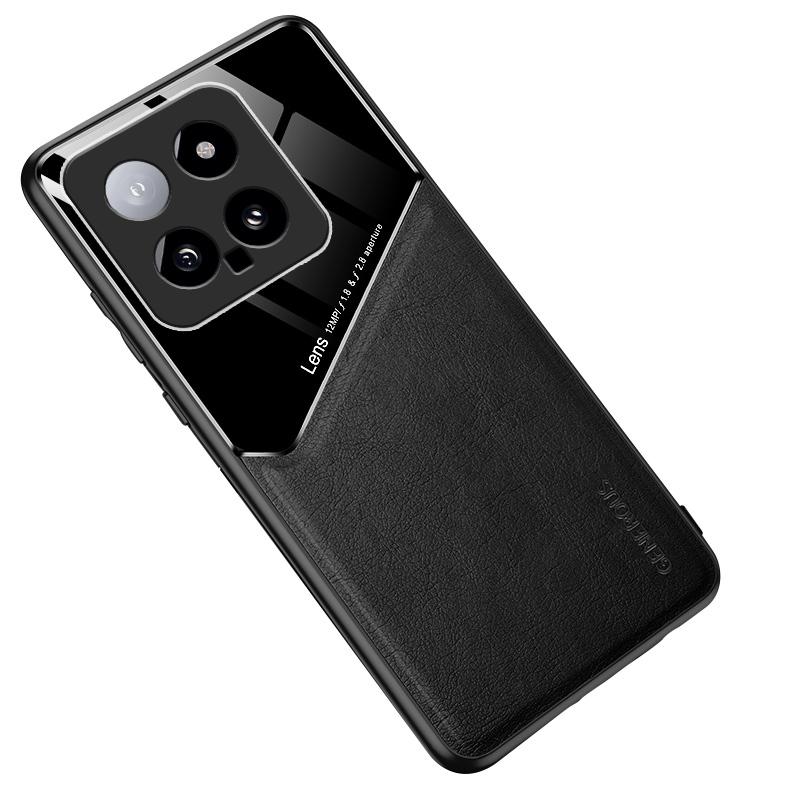 

For Xiaomi 14 Cell Phone Case Anti-fall PU+TPU+PC Magnetic Car Mount Back Cover Black