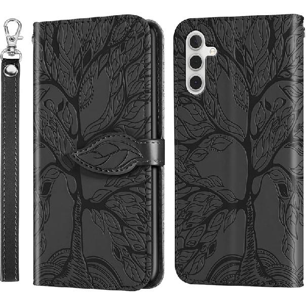 

Чехол-кошелек для Samsung Galaxy S24 FE с держателем для карт, магнитной подставкой, ремешком на запястье, противоударный кожаный чехол - розовое золото чёрный