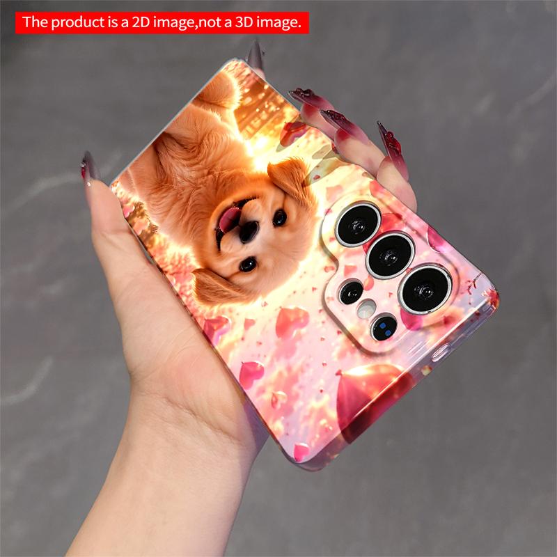 2DFlat Samsung phone case Golden Puppy Amid Floating Hearts and Cherry Blossoms Applicable to Galaxy S22 S23 S24 S25ULTRA S26 A12 A13 A14 A15 A16