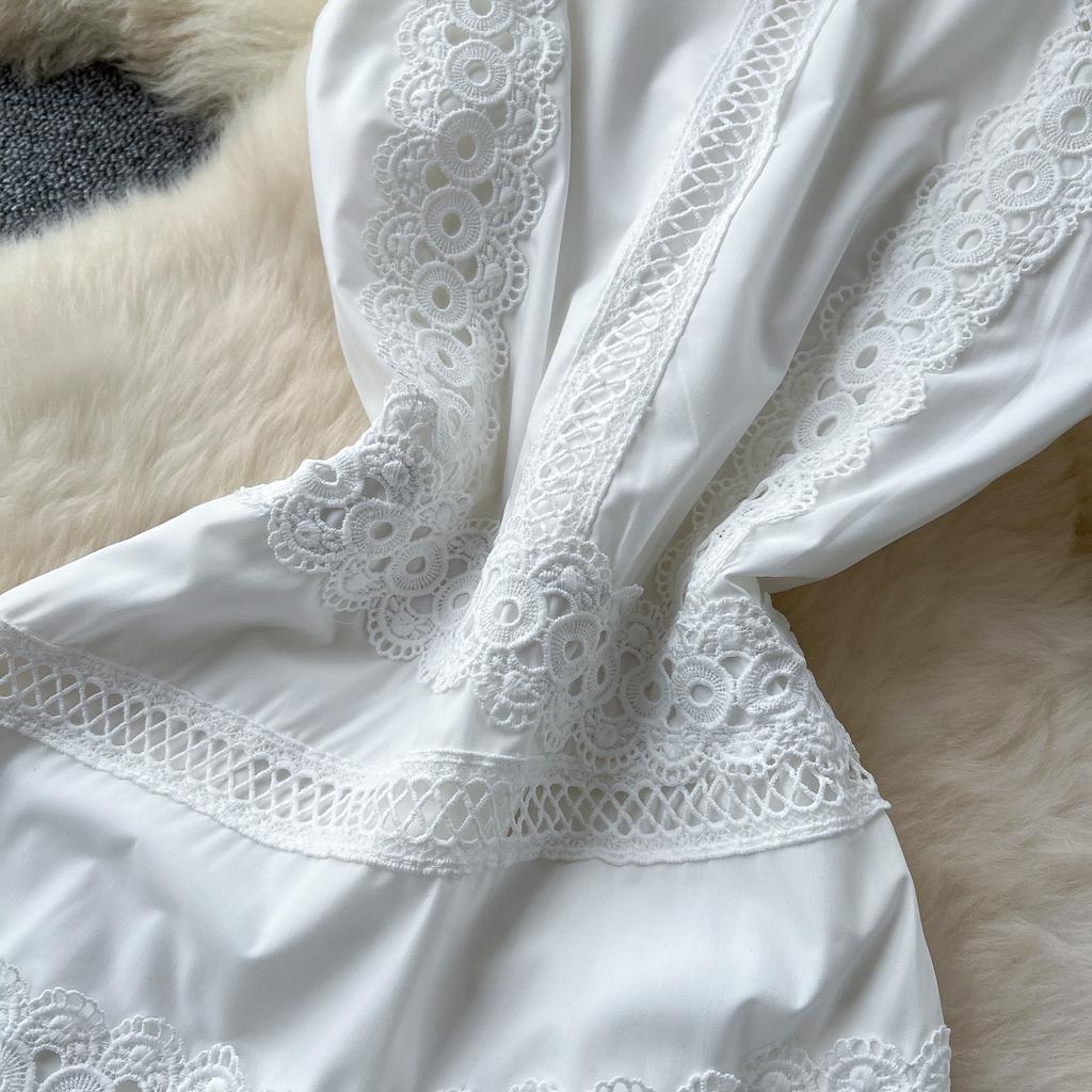 Summer Women Elegant Sleeveless Hollow Out Embroidery Lace Patchwork Long Maxi Slim Party Dresses