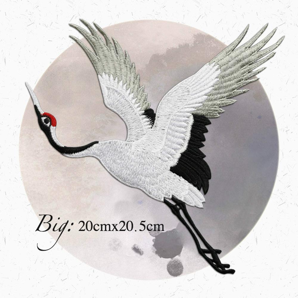 Chinese Style Patches for Clothing Embroidery Applique Sew On Red-crowned Crane Birds Decor DIY Embroidered Stickers for Clothes