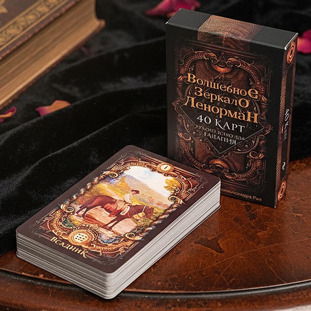 Magic Mirror Lenormand, A Deluxe 40-Card Divination System 9*6cm (36 Pcs Lenormand Cards + 4 Extra Cards) In Russian Language