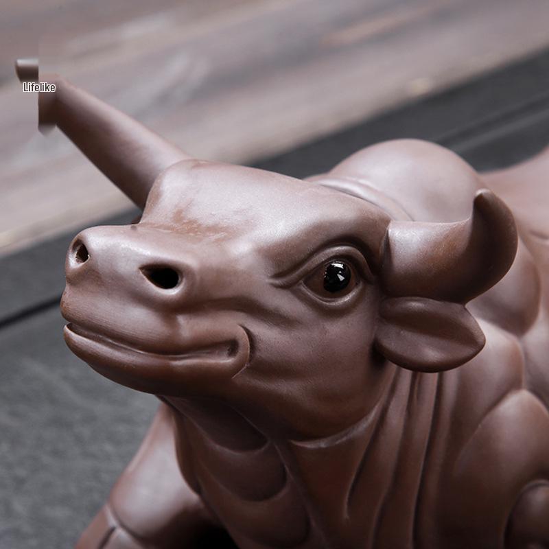Handmade Large Purple Clay Ox Tea Pet for Kung Fu Tea Ceremony