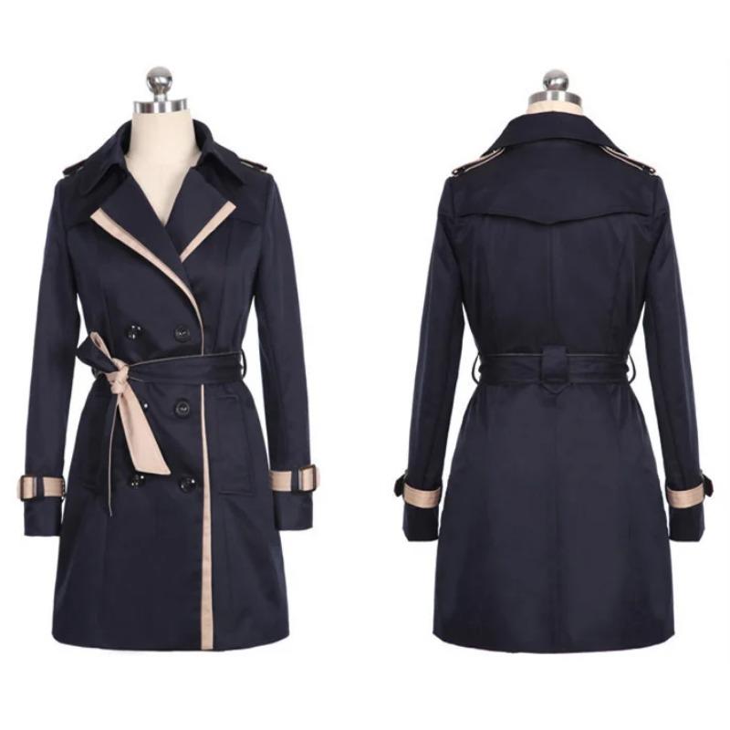 

Женский двубортный плащ с длинным рукавом в стиле пэчворк, куртка средней длины, модные пальто на осень-зиму, повседневная шикарная женская верхняя одежда S чёрный