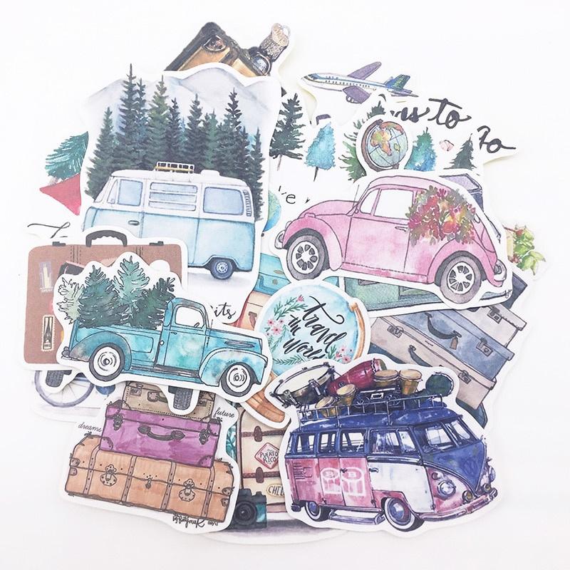 

24Pc Tree Bus Plants Travel Stickers Journal Diary Planner Stickers Scrapbooking Decorative Vintage Sticker DIY Craft Photo коричневый