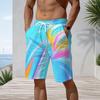 Men s Plus Size Cyan Multicolor Printed Beach Shorts Drawstring Waist Side Pockets Straight Leg