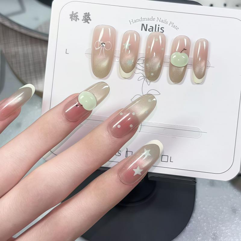 Star Dream Milk Coffee: Icy Cat Eye French Bow 2026 Wearable Nails Enhance Complexion & Style