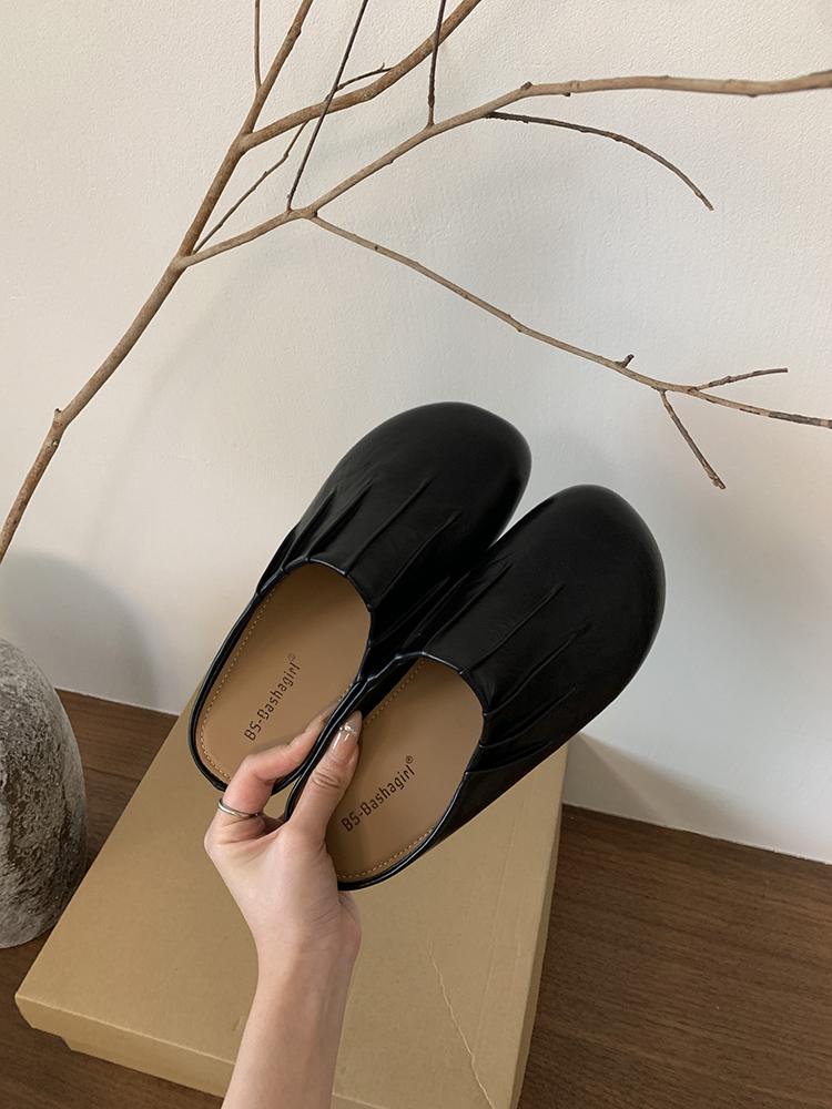 Fashion Outwear Round Toe Mules Daily Shoes For Women Retro Flats Slip On French Style Half Slippers Comfort Slides Soft Footbed Sandals