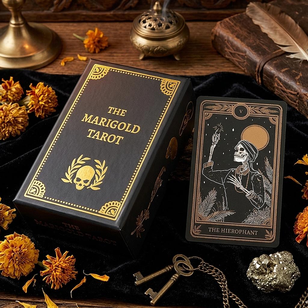 Il Mazzo di Tarocchi della Calendula: 78 Pezzi Carte Radicate nella Vita, Morte e Oro, 12*7cm Confezionate in Scatola Rigida (Cartoncino a doppia goffratura))