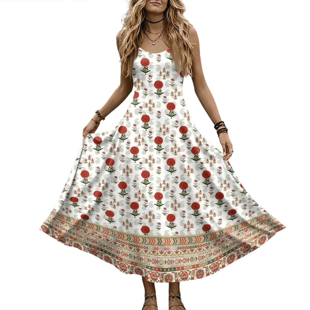 Women's Sleeveless V Neck Maxi Dress Summer Long Dress Casual Loose Fit Floral Print Bohemian Style Slip Dress