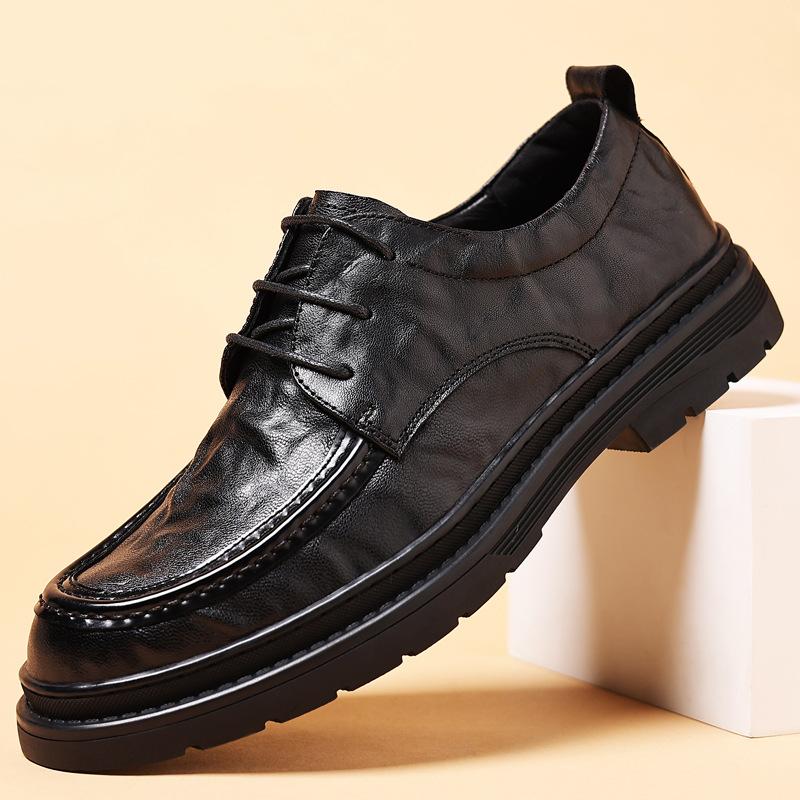 New first-layer sheepskin men's casual leather shoes business leather men's single shoes handmade men's shoes round head breathable shoes