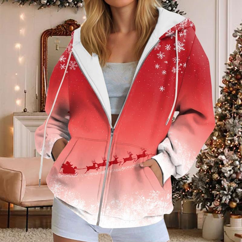 Autumn Winter Hooded Hoodies Women Casual Streetwear Zip Up Sweatshirts Long Sleeve Christmas Harajuku Graphic Hoodies Coats