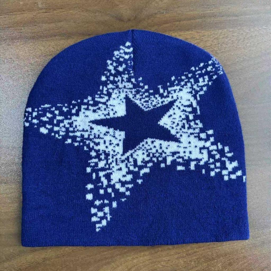 Low MOQ Cuffless Jacquard Acrylic Beanie All Print Y2K Street Hip-hop Fashion Star Pattern Custom Logo Embroidery Travel