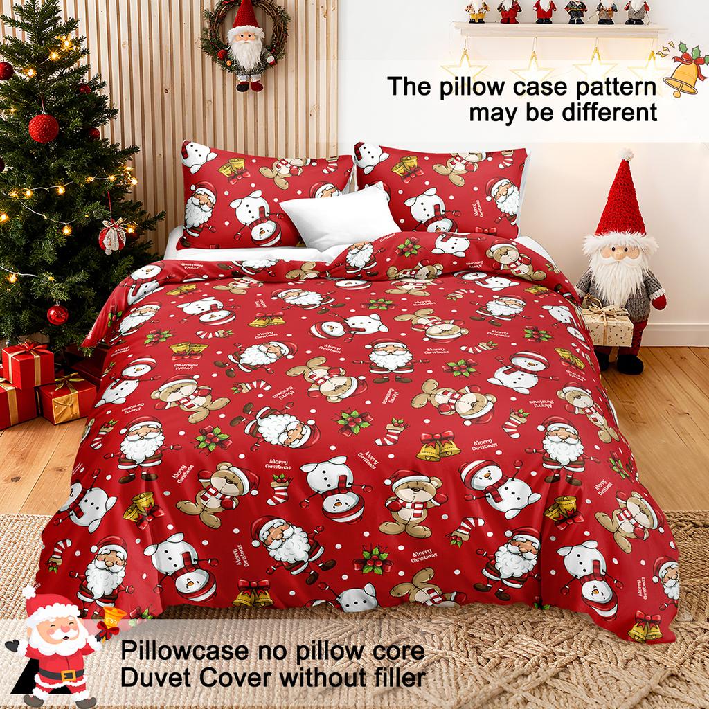 3pcs/set Christmas Reindeer Snowman Bedding Set Includes 1 Duvet Cover And 2 Pillowcases Soft And Skin-Friendly