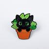Cute Black Cat Potted Plant Brooch - Cartoon Animal Alloy Accessory for Backpacks & Clothing