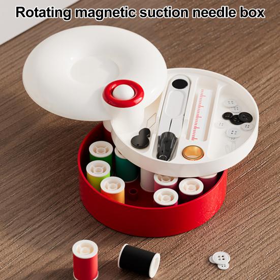 Rotating Magnetic Sewing Kit 360-Degree Rotatable Magnetic Sewing Box Multi-Layered Kit for Home Organizer Portable Sewing