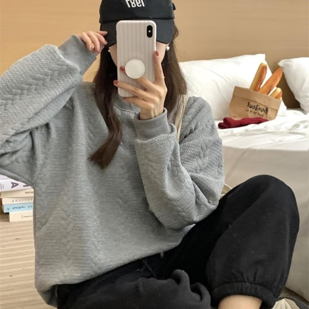 Safulsey Oversized Sweatshirt with Long Loose Plus Crew Korean Perfect for Commuting Women's Logo, Lightweight, Sleeves, Fit, Sizes, Stylish, Neck,