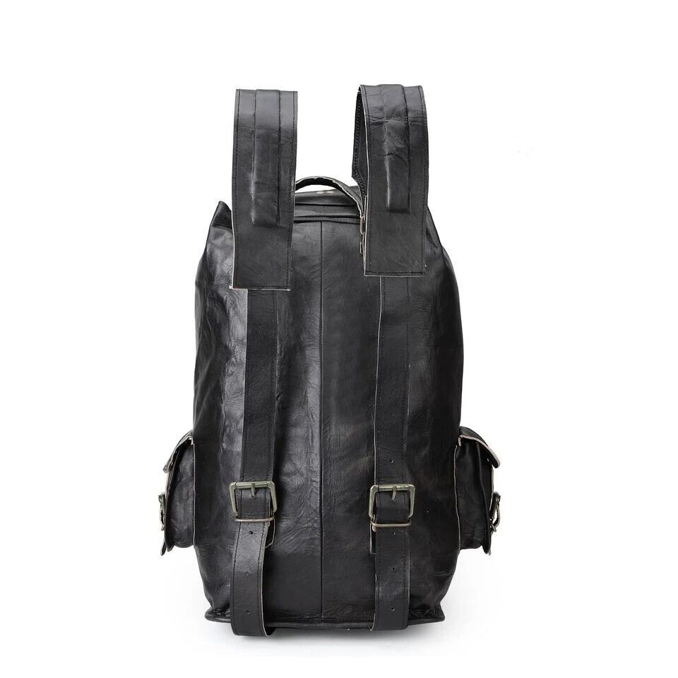 Genuine Black Leather Large Men's Vintage Backpack Travel Rucksack Gym Bag