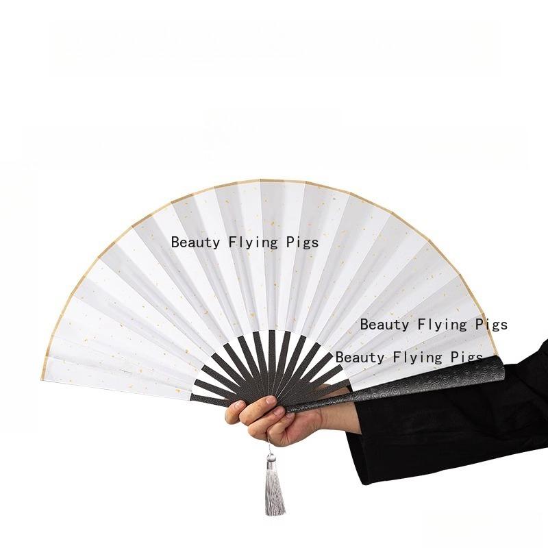 1pc Chinese Style Fan Metal Fan, Bone Fabric Fan Surface, Tai Chi Kung Fu Folding Fans, Home Decoration, Performance Props