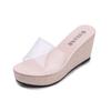 Fashion Low House Slippers Platform Shoes Luxury Slides Transparent Heel On A Wedge Designer Flat Sexy Fabric PU Rubber Bling Shoes Slip