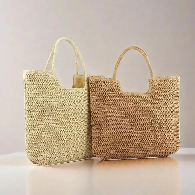Straw Woven Tote Bag Large Capacity Shoulder Bag Versatile Knit Handbag Storage Bags For Women Stylish Vacati Beach Shopping