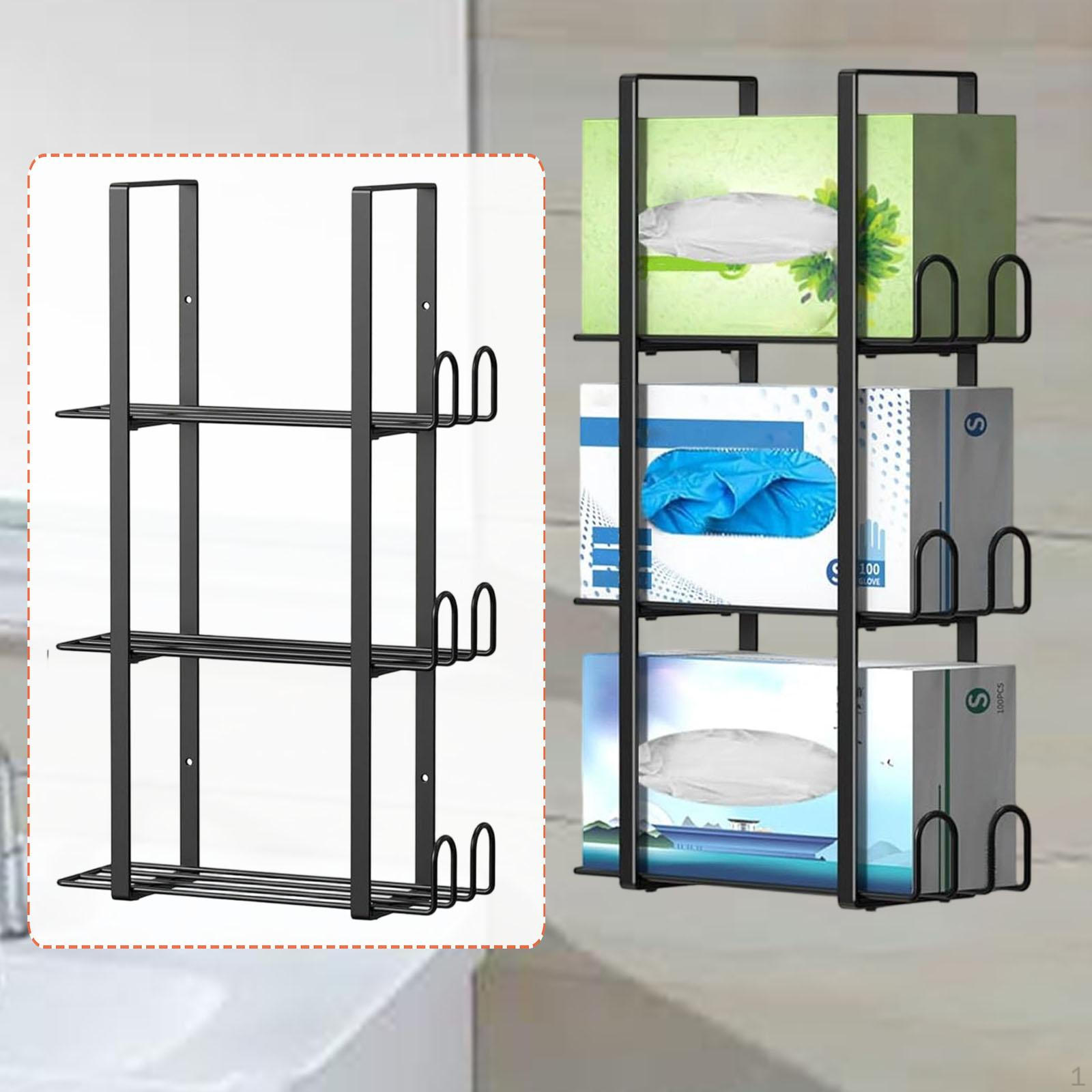 

Glove Box Holder, Dispenser, Wall Mount Convenient 3 Tier Facial Tissue Storage Rack, Metal