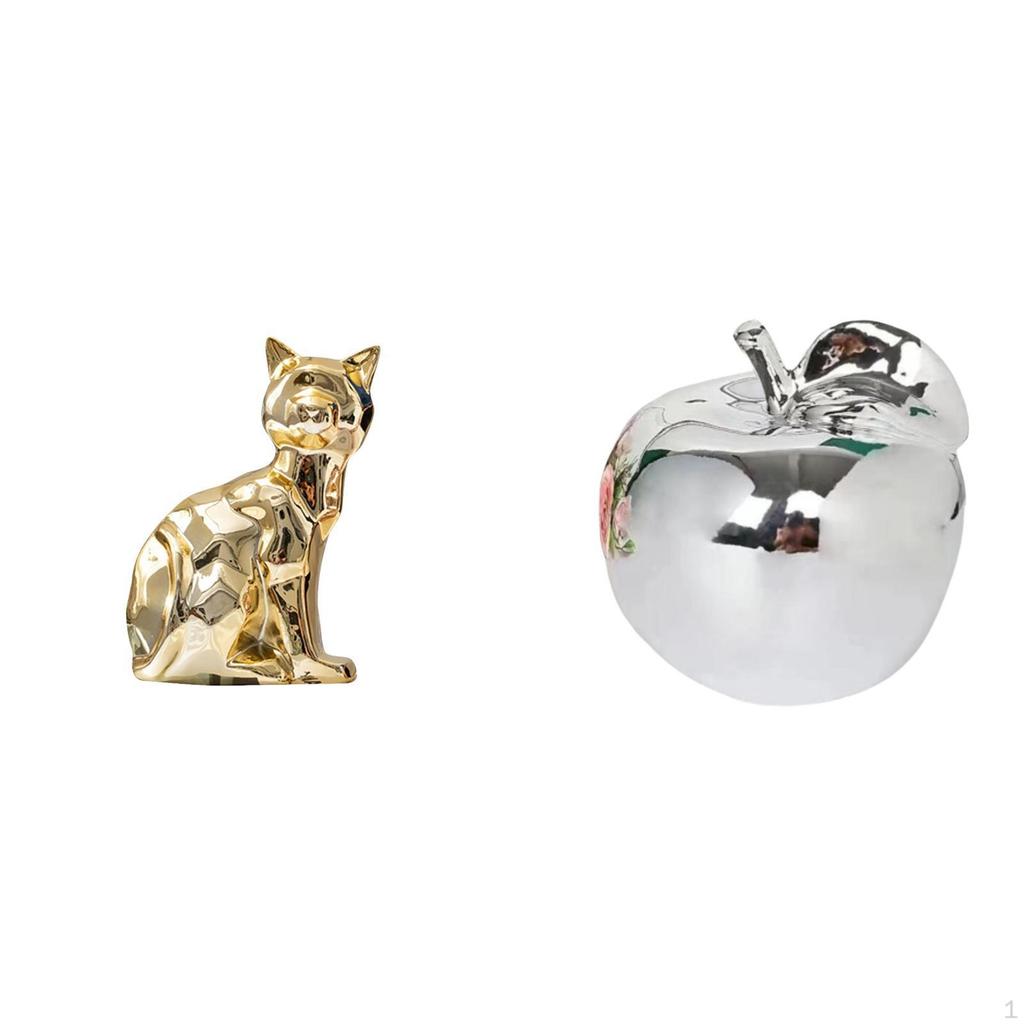Cat Figurine Animal Sculpture Art Craft Ornament for Fireplace Fruit Ceramic Decoration Collection