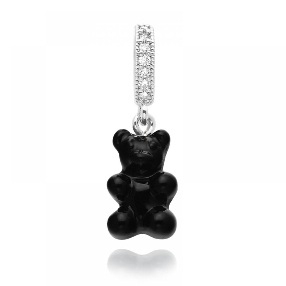         Nostalgia Bear Black Pave Connector Silver                        