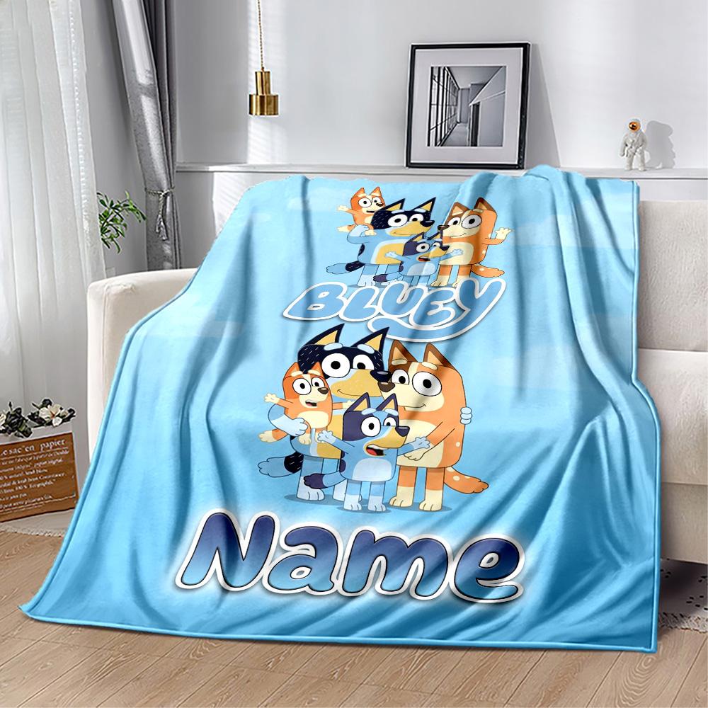 Bluey Family Adventure Customize Text Blanket Throw Customizable Blanket Soft Warm Cozy for Bed Office Bedding Seaside Ideal for All Seasons