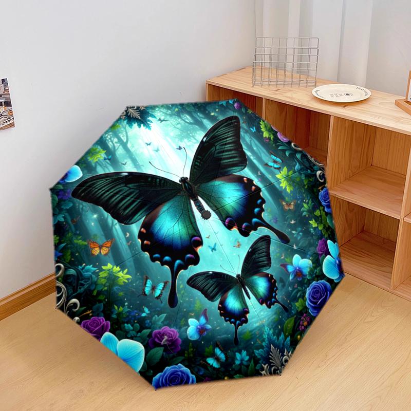 1 PC Automatic Folding Umbrella - 3D Butterfly Pattern, Portable & Foldable Design with 8 Ribs, Christmas Birthday Gifts