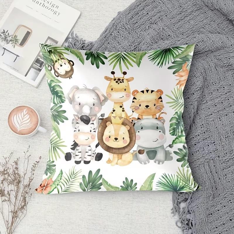 Colorful Bohemian Short Plush Pillowcase 45x45cm Adorable Kitten Living Room Bedroom Decor (Pillow Insert Not Included)