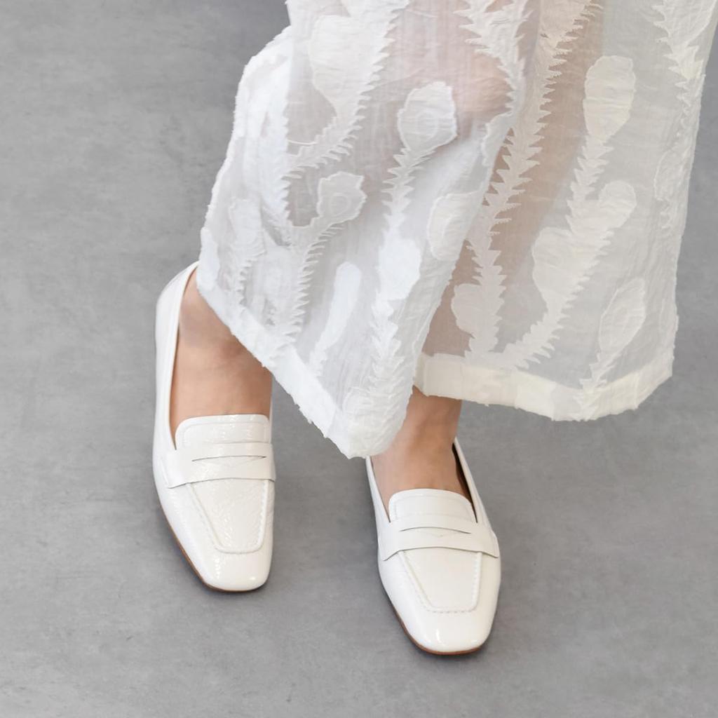 Fabio Rusconi Square Toe Pocket Flat Ivory Patent Size Women's Loafers, F41603, Leather, 24.5cm