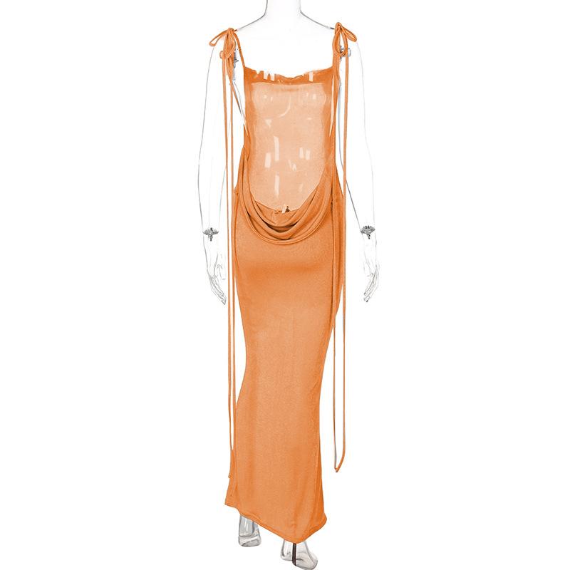 Abito Estivo Sexy Senza Schiena con Lacci da Donna Nuova Moda Senza Maniche Aderente Abito da Festa Club Femminile Tinta Unita Vita Alta Abiti Casual 24537