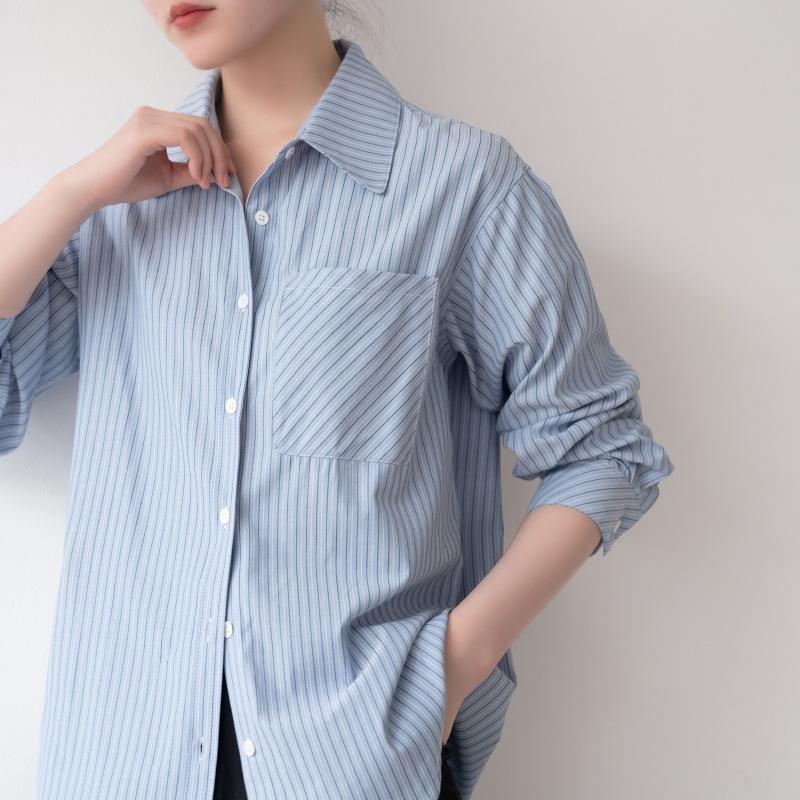 

Женская рубашка OL весна-лето 2025 в синюю полоску для деловых поездок Medium