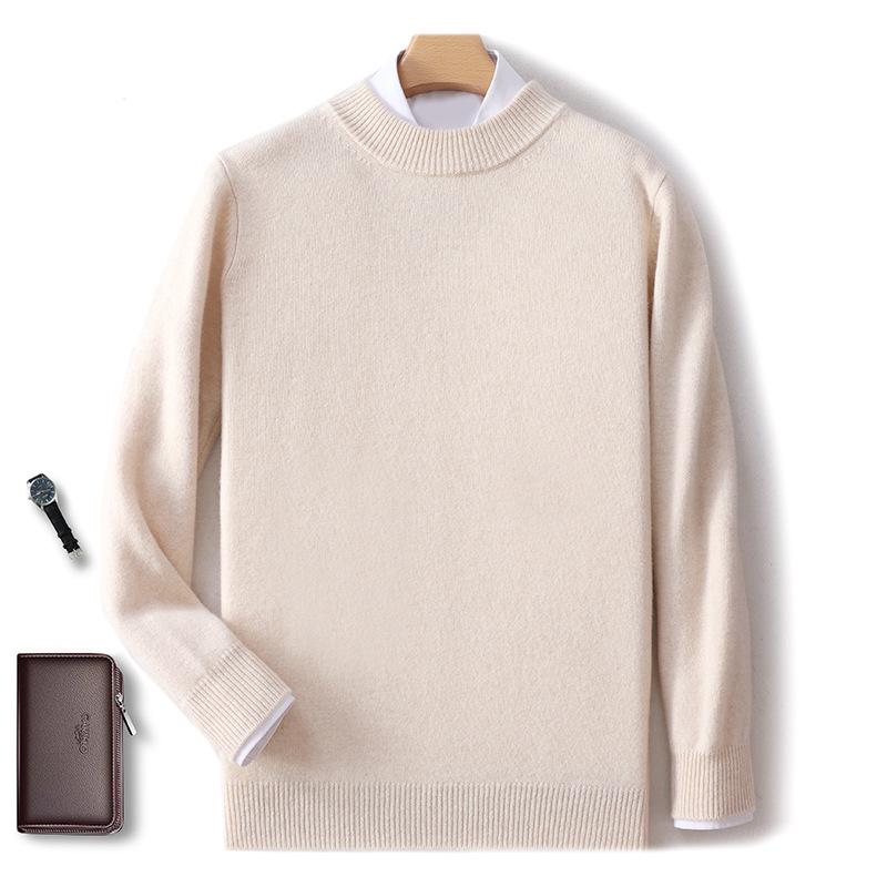 2025 Men's Pure Wool Half-High Neck Pullover Sweater - Warm Fashionable Knitwear for Young Adults
