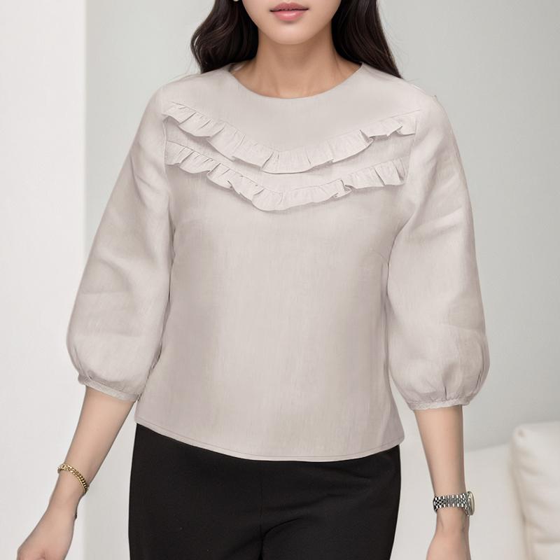 

ZANZEA Women Casual Round Neck Solid Color 3/4 Sleeve Loose Blouse S абрикосовий