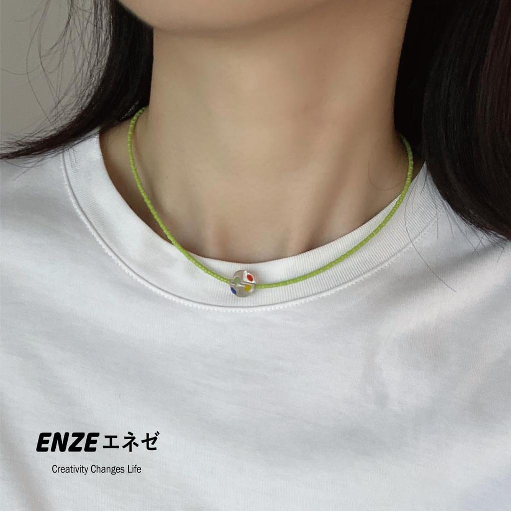 [ENZE] Enze Necklace, Czech Beads, Handmade, Limited Edition (Dopamine Girl's Necklace - Total Length Approx. 45cm (including Clasp))