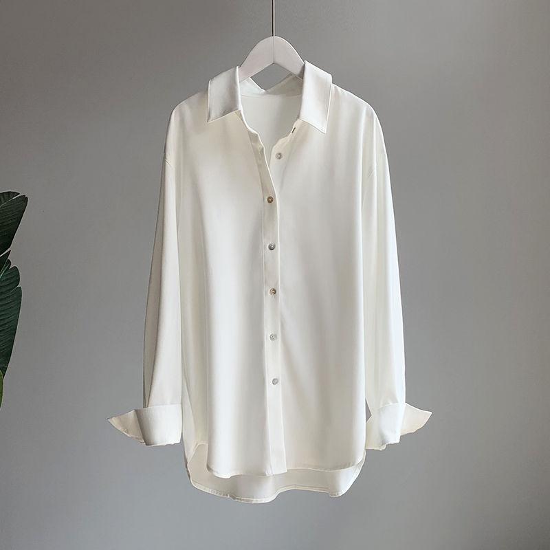 Fashionable Loose Fit French Style Women's Shirt for Spring Solid Blouse