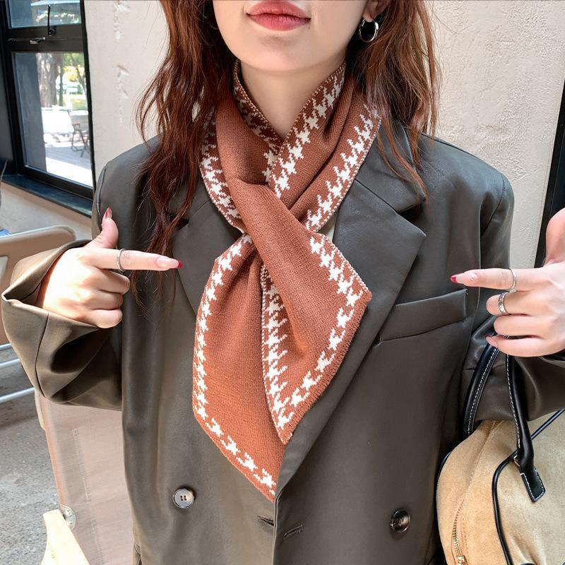 Knitted Scarf for Women Autumn and Winter New Neck Scarf Small Neck Scarf Thickened Warm Houndstooth Scarf