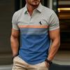 Men's Short Sleeve Polo Shirt Striped Design Button Collar Slim Fit Casual Wear Suitable for Daily and Outdoor Activities