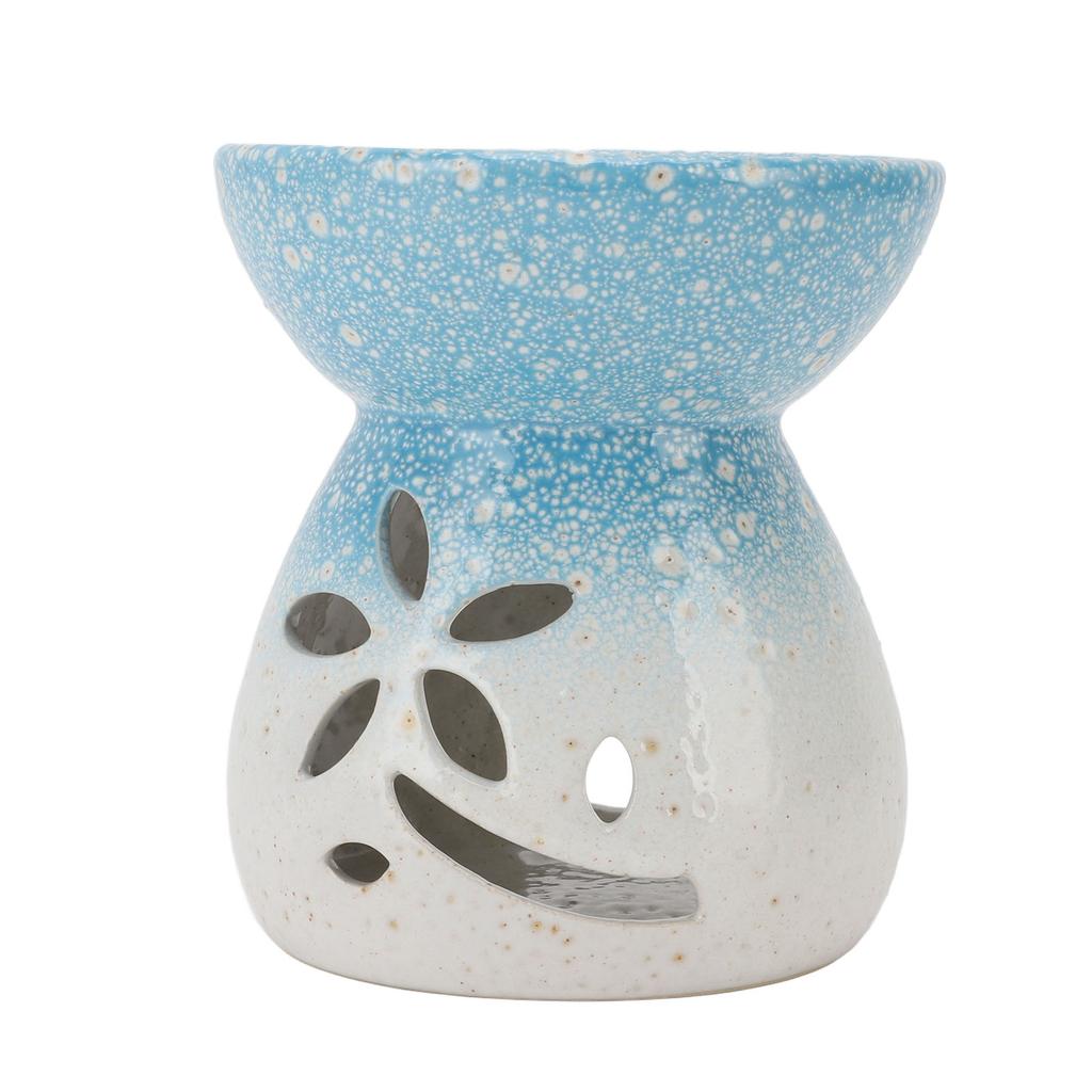 Ceramic Tea Light Candle Holder Incense Essential Oil Burner Round Shape White Blue