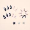 European and American ins style almond nail shiny ribbon stripes dark indigo white fake nail finished product