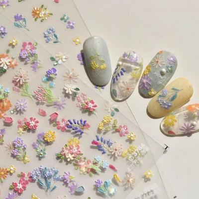 Xiaohongshu Vår Ängsblomma Präglad Glow Nageldekorationsklistermärken - Enkel Fräsch Oljemålning Design