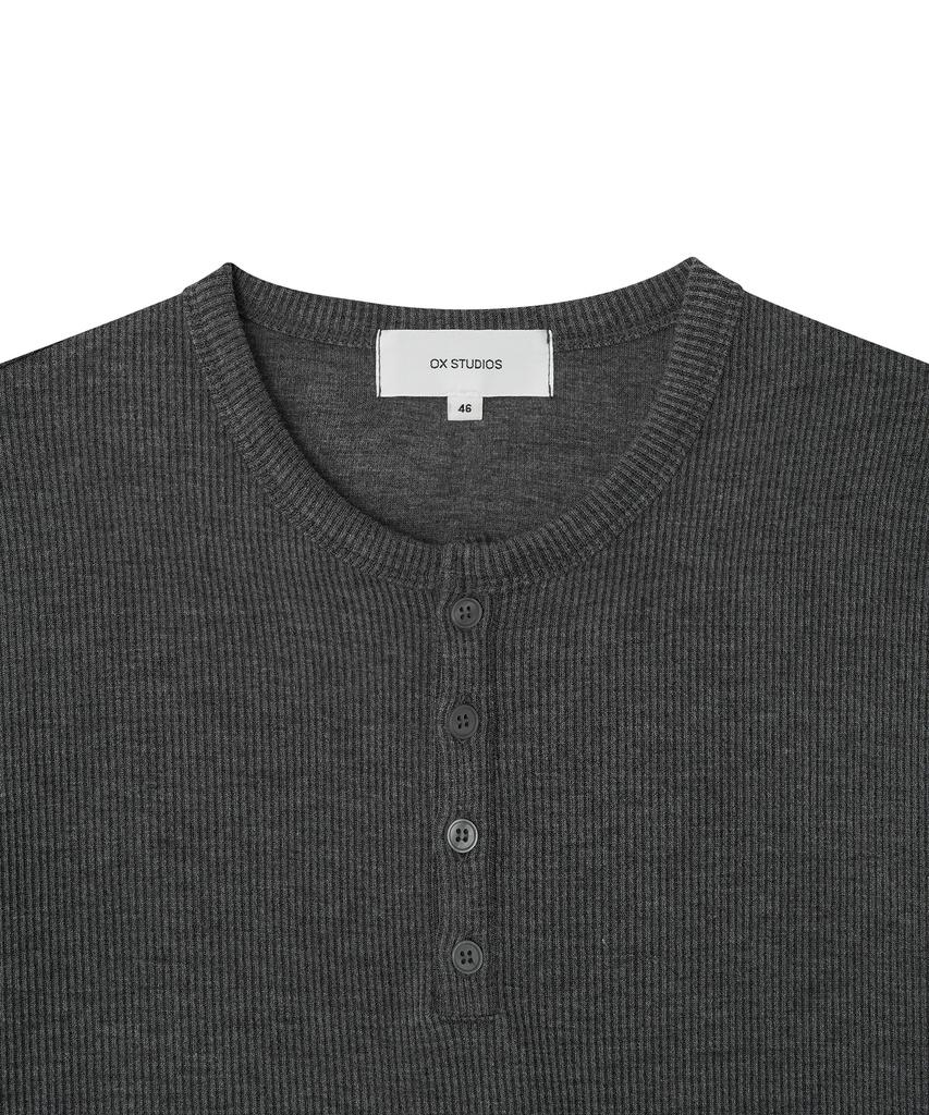 OX STUDIOS Ribbed Semi-Muscle Fit Henley Neck T-Shirt (Charcoal)
