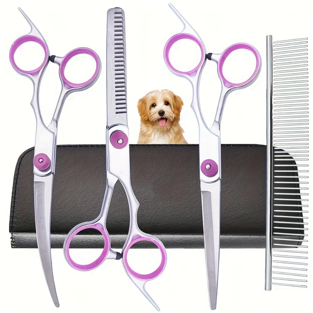 5-in-1 Professional Dog Grooming Scissors Set with Curved Scissors and Comb | Made of Stainless Steel Material, Pet Hair Trimming Set