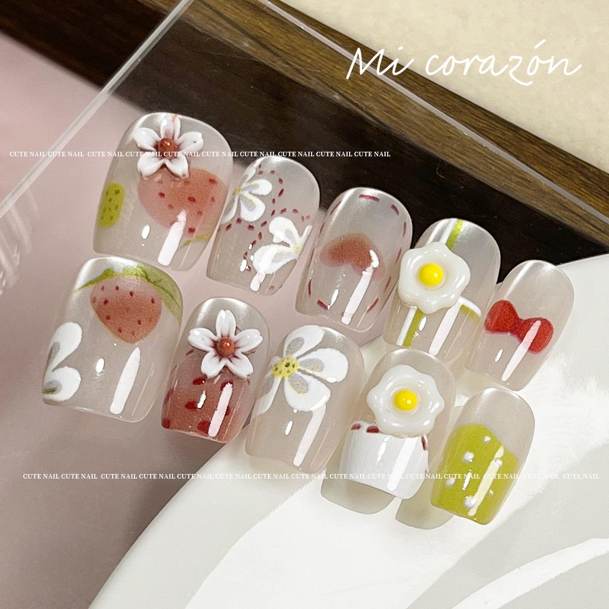 

Strawberry Pattern Handmade Press-On Nail Art Patches XS