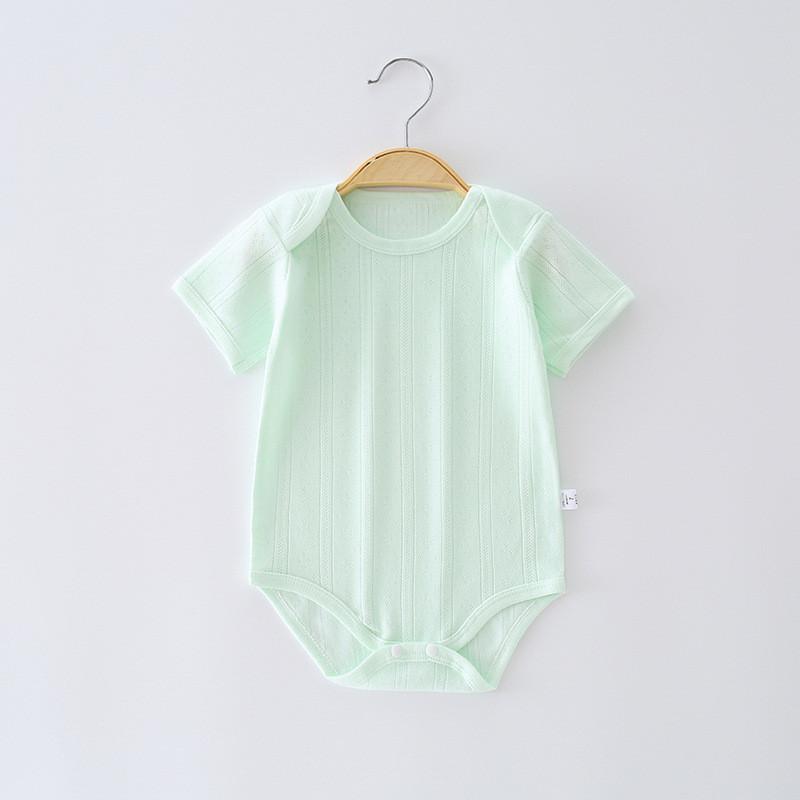 Solid Color Baby Cotton Mesh Romper With Short Sleeves For Spring Summer Infants