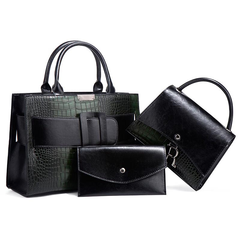 Fashion Crocodile Pattern Handbag Set with Square Buckle