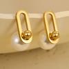 GEMCHIC Women's Minimalist Geometric Faux Pearl Stainless Steel Stud Earrings Gold Plated Elegant Fashion Jewelry